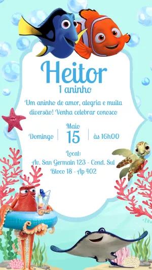 Convite Aniversário Procurando Nemo e Dory para Editar Online