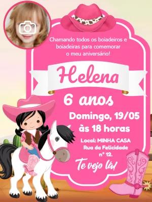 Convite de Aniversário Boiadeira com Foto para Editar Online