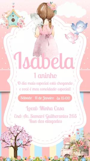 Convite Aniversário Jardim Encantado com Menina para Editar