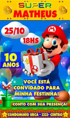 Convite Aniversário Super Mario com Personagens para Editar Online