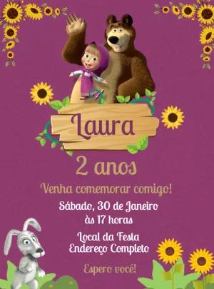 Convite Aniversário Masha e o Urso para Editar Online