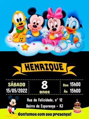 Convite Aniversário Mickey Baby e Amigos para Editar Online