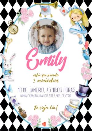 Convite Aniversário Alice no País das Maravilhas com Foto para Editar