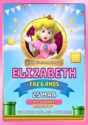 Convite de Aniversário Princesa Peach para Editar Online