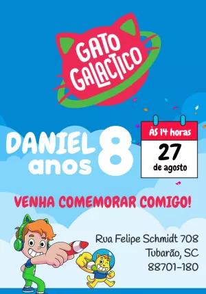 Convite Aniversário Gato Galáctico para Editar Online