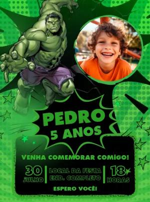 Convite de Aniversário Hulk com Foto para Editar Online