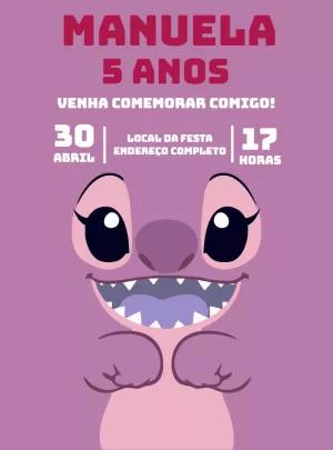 Convite Aniversário Angel Stitch para Editar Online