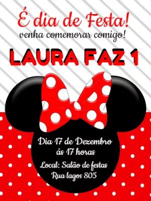 Convite Aniversário Minnie Mouse Vermelha para Editar Online