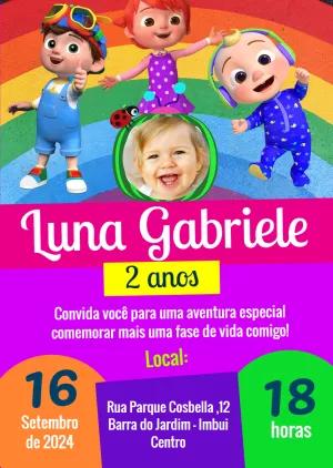Convite Aniversário Cocomelon com Foto para Editar Online