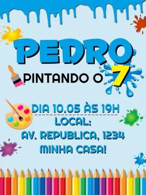 Convite Aniversário Pintando o Sete para Editar Online
