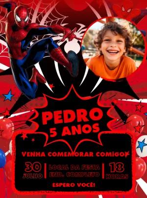Convite Aniversário Homem Aranha com Foto para Editar Online