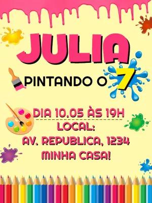 Convite Aniversário Pintando o Sete para Editar Online