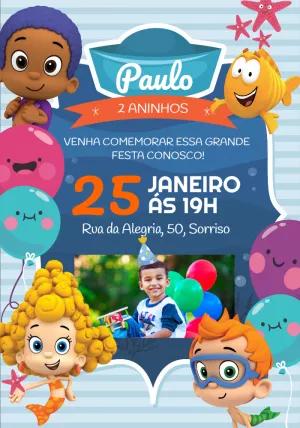 Convite de Aniversário Bubble Guppies com Foto para Editar