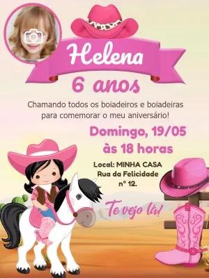 Convite Aniversário Boiadeira com Foto para Editar Online