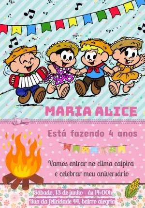 Convite Festa Junina Turma da Mônica para Editar Online