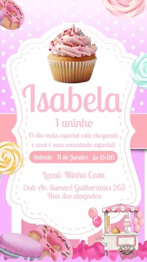 Convite Aniversário Cupcake e Doces para Editar Online