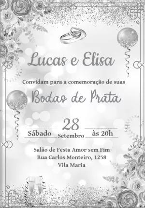 Convite Bodas de Prata Elegante com Brilho para Editar Online