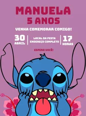 Convite Aniversário Stitch Editável para Personalizar Online