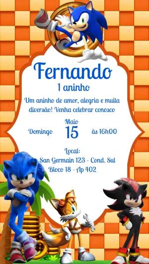 Convite de Aniversário do Sonic para Editar e Imprimir