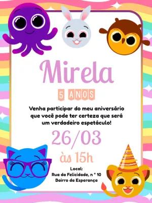 Convite Aniversário Bolofofos com Personagens para Editar Online