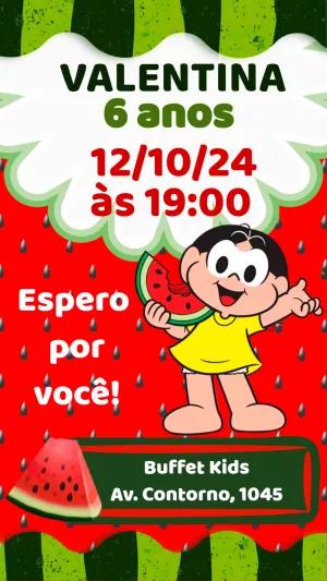 Convite de Aniversário Magali Melancia para Editar Online