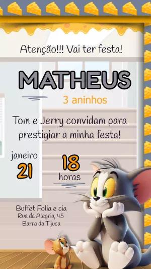 Convite de Aniversário Tom e Jerry Editável Online