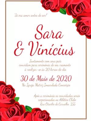 Convite de Casamento Floral com Rosas Vermelhas para Editar