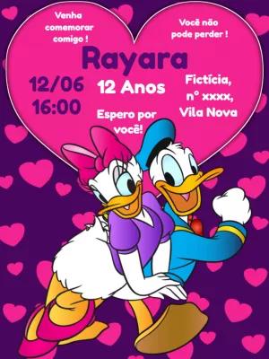 Convite Aniversário Margarida e Pato Donald para Editar Online