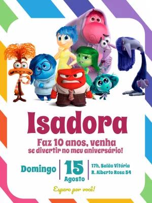 Convite Aniversário Divertida Mente 2 com Personagens para Editar