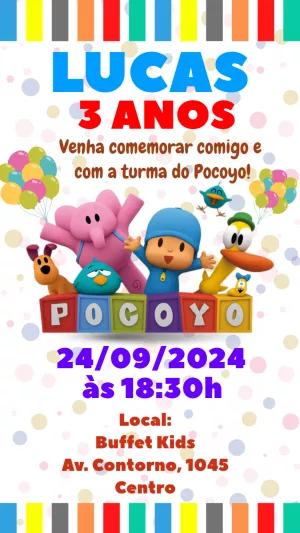 Convite de Aniversário Pocoyo e sua Turma para Editar Online
