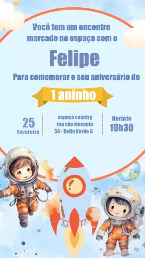Convite Aniversário Infantil Astronauta Editável Online