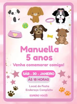 Convite de Aniversário Cachorrinhos Fofos para Editar Online