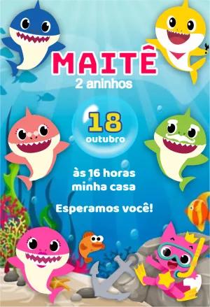 Convite Aniversário Baby Shark com Personagens para Editar
