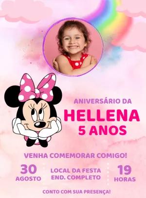 Convite Aniversário Minnie Rosa com Foto para Editar Online