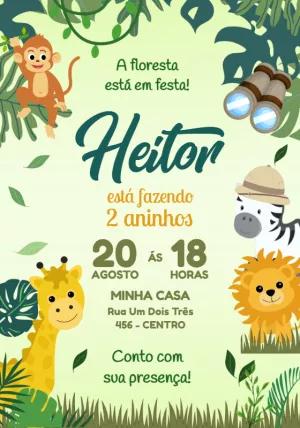 Convite de Aniversário Safari com Animais para Editar Online