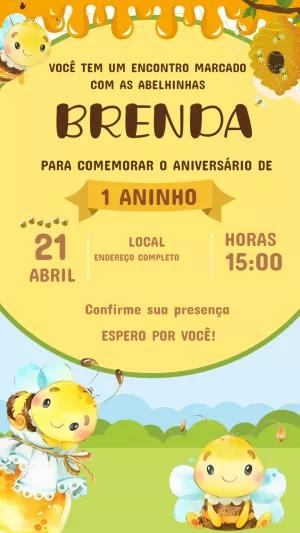 Convite de Aniversário Abelhinhas Fofas para Editar Online