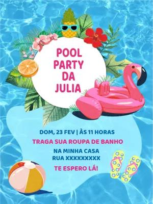 Convite Aniversário Pool Party Tropical para Editar Online