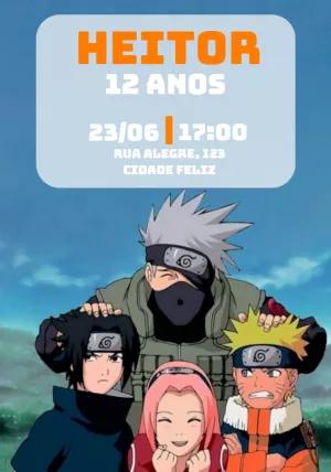 Convite Aniversário Naruto Editável Online com Time 7