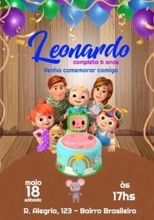 Convite Aniversário Cocomelon com Personagens para Editar Online