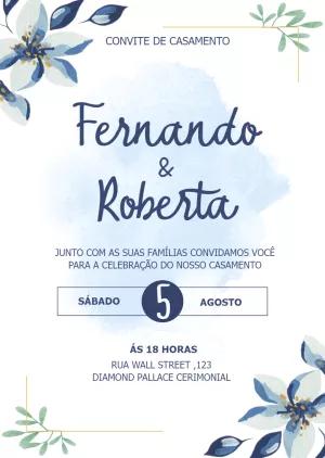 Convite de Casamento Floral Azul Elegante para Editar Online