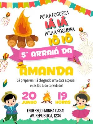Convite Aniversário Festa Junina com Personagens para Editar