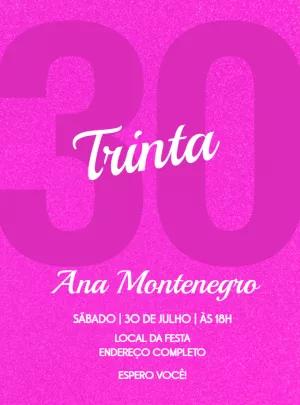 Convite de Aniversário 30 Anos Minimalista para Editar Online