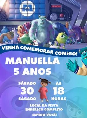 Convite Aniversário Monstros S.A. com Personagens para Editar