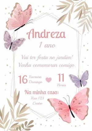 Convite Aniversário Borboletas Delicadas para Editar Online