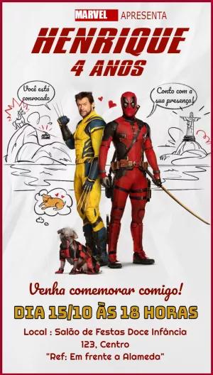 Convite Aniversário Wolverine e Deadpool para Editar Online