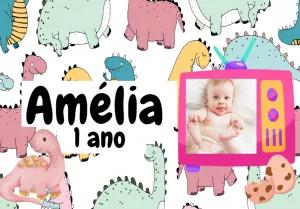 Convite Aniversário Dinossauro Menina com Foto para Editar