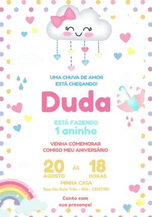 Convite Aniversário Chuva de Amor Arco-íris para Editar Online