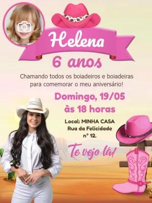 Convite Aniversário Boiadeira com Foto para Editar Online