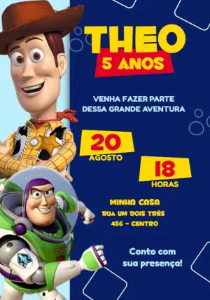 Convite de Aniversário Toy Story com Woody e Buzz para Editar