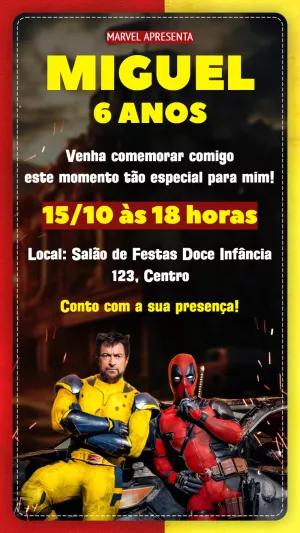 Convite Aniversário Wolverine e Deadpool para Editar Online